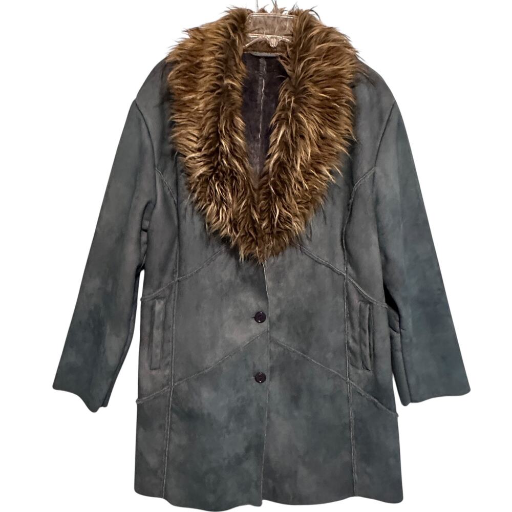 Vintage Penny Lane Coat Size 2X Excelled Collection Blue-Gray Faux Suede Jacket